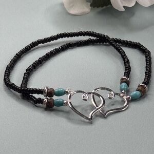 Black and Silver Double Heart Charm Anklet